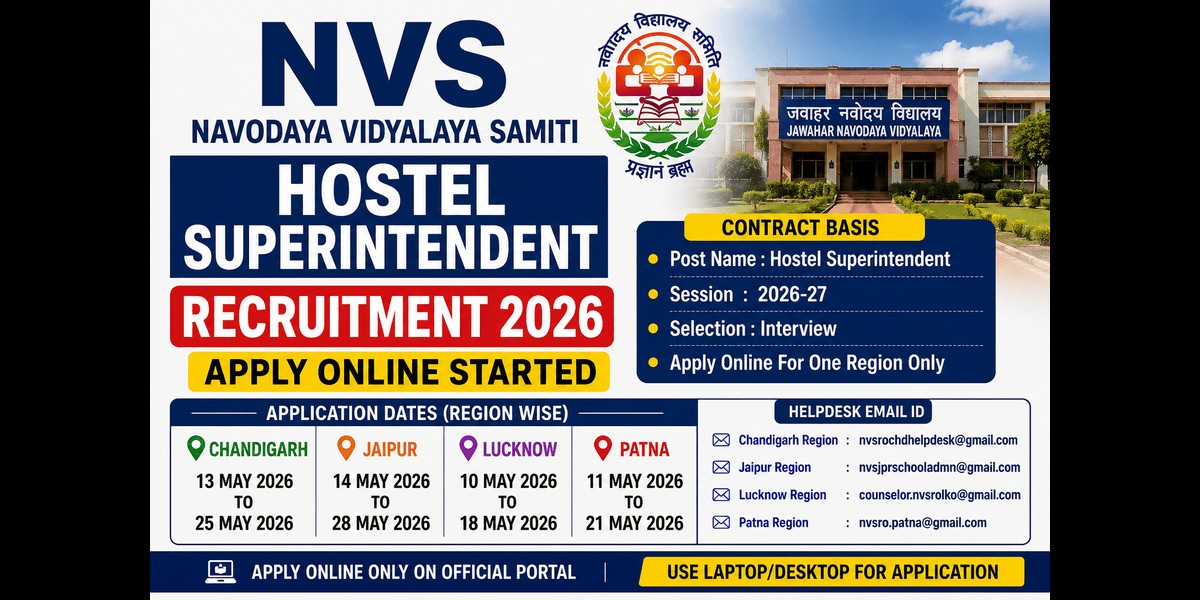 NVS Hostel Superintendent Recruitment 2026