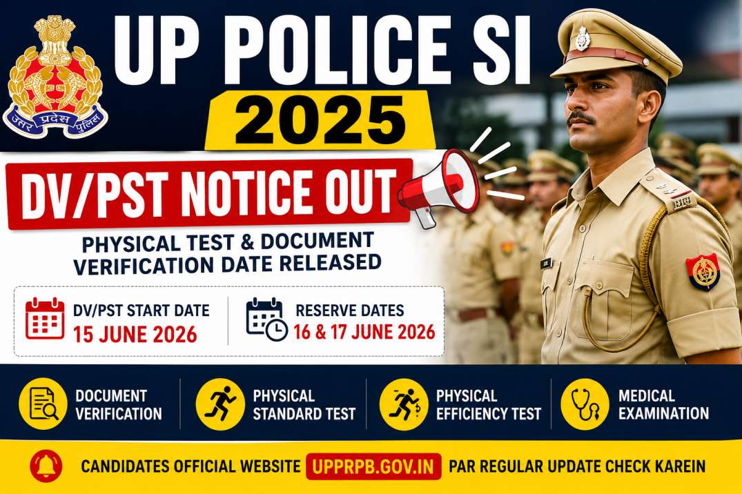 UP Police SI 2025 DV PST Notice