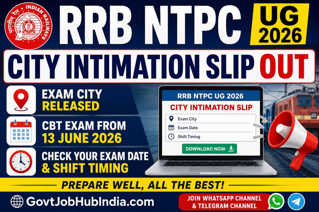 RRB NTPC UG City Intimation Slip 2026