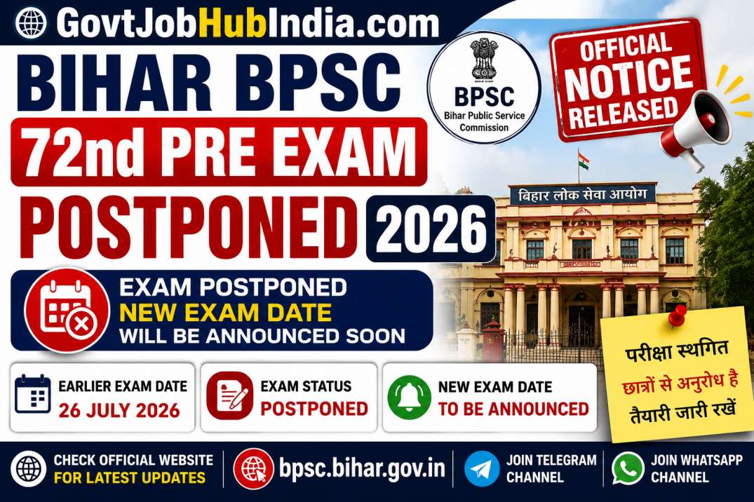 Bihar BPSC 72 Pre Exam Postponed 2026