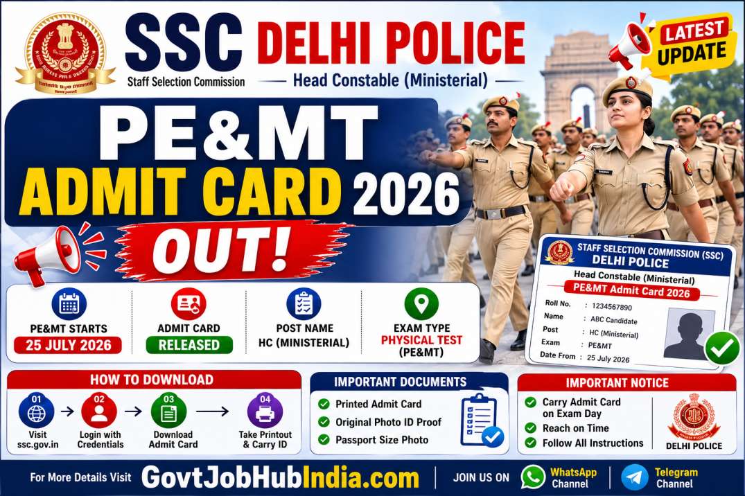SSC Delhi Police Head Constable PE&MT Admit Card 2026