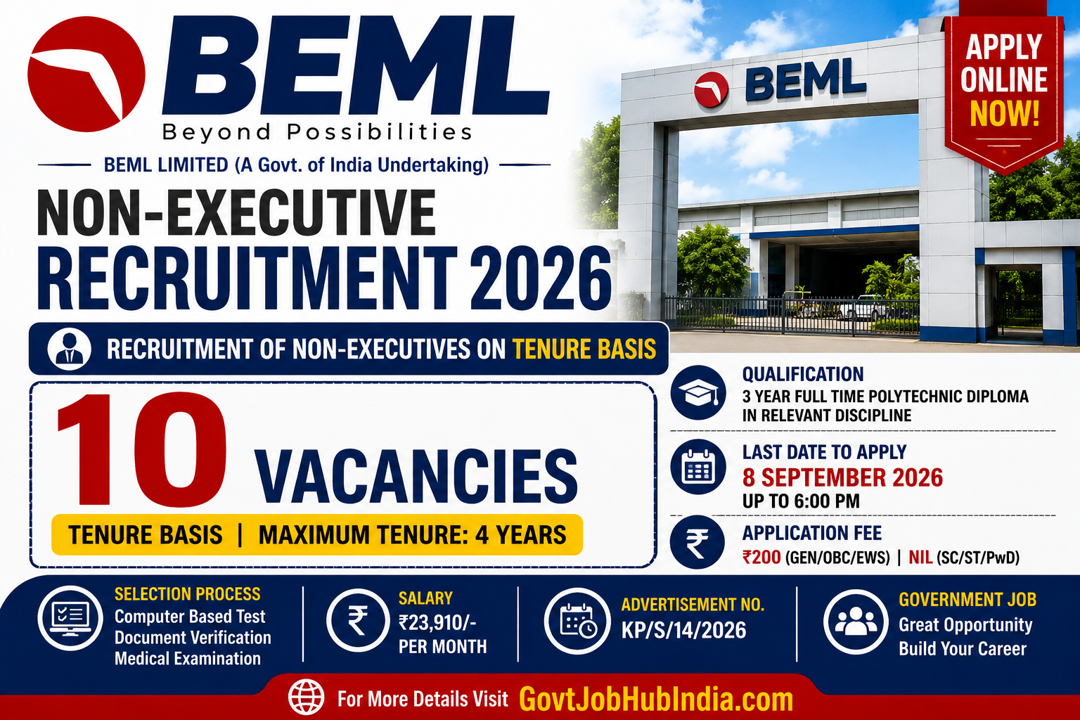 BEML Non-Executive Recruitment 2026